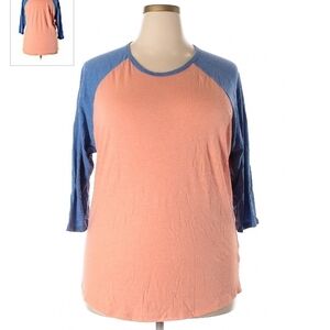 LulaRoe Coral Blue Ragland Tee Randy Baseball T-Shirt Women's Plus Size 2XL EUC